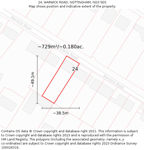 24, WARWICK ROAD, NOTTINGHAM, NG3 5ES: Plot and title map