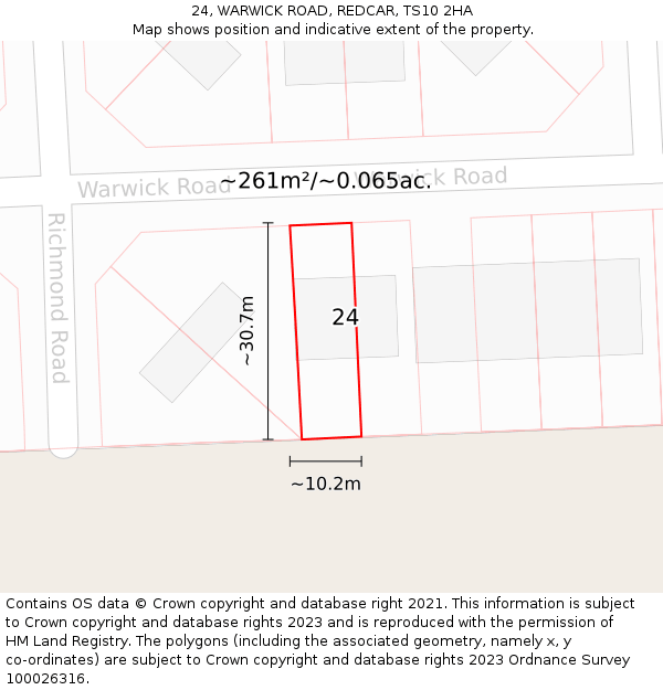 24, WARWICK ROAD, REDCAR, TS10 2HA: Plot and title map