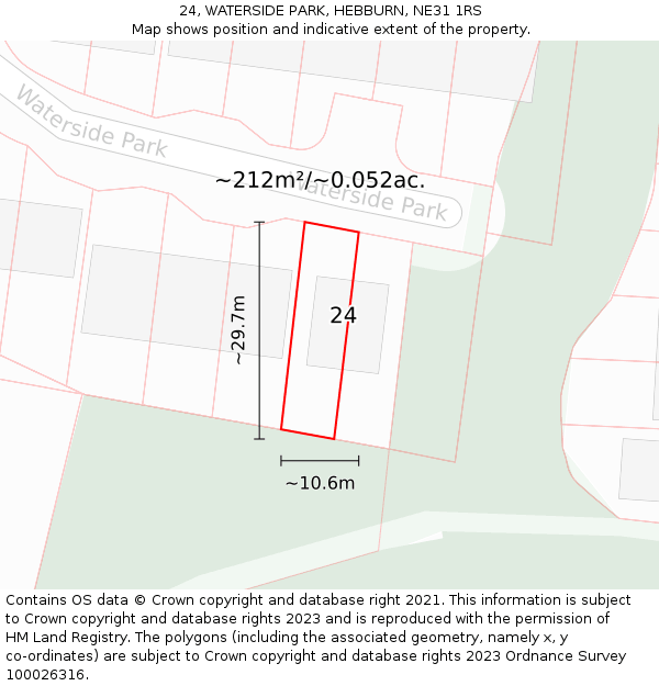 24, WATERSIDE PARK, HEBBURN, NE31 1RS: Plot and title map