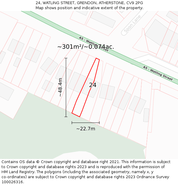 24, WATLING STREET, GRENDON, ATHERSTONE, CV9 2PG: Plot and title map