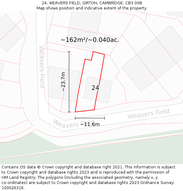 24, WEAVERS FIELD, GIRTON, CAMBRIDGE, CB3 0XB: Plot and title map