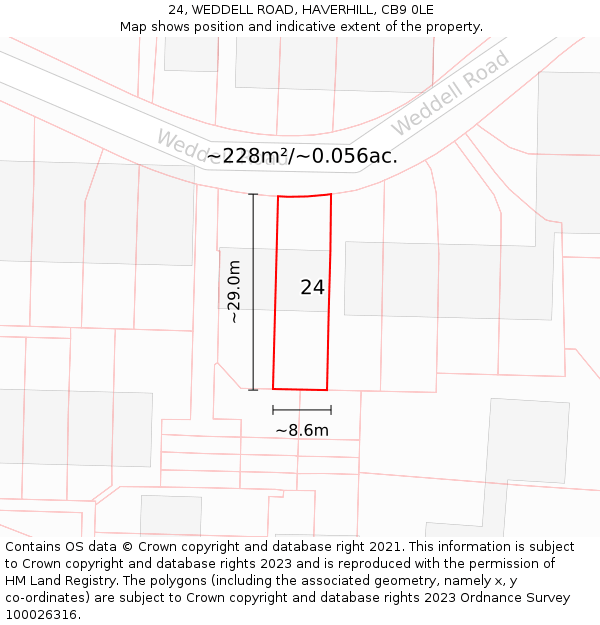 24, WEDDELL ROAD, HAVERHILL, CB9 0LE: Plot and title map