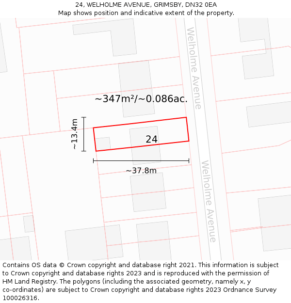 24, WELHOLME AVENUE, GRIMSBY, DN32 0EA: Plot and title map