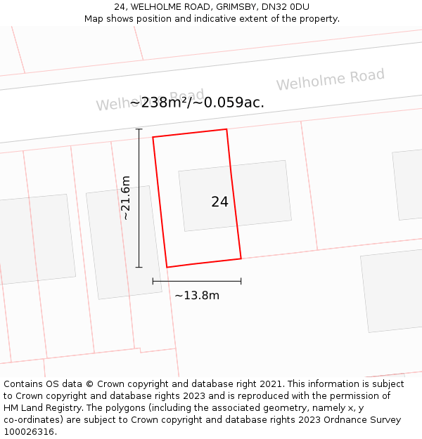 24, WELHOLME ROAD, GRIMSBY, DN32 0DU: Plot and title map