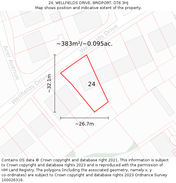 24, WELLFIELDS DRIVE, BRIDPORT, DT6 3HJ: Plot and title map