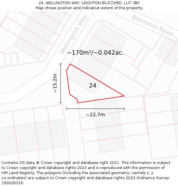 24, WELLINGTON WAY, LEIGHTON BUZZARD, LU7 3BY: Plot and title map