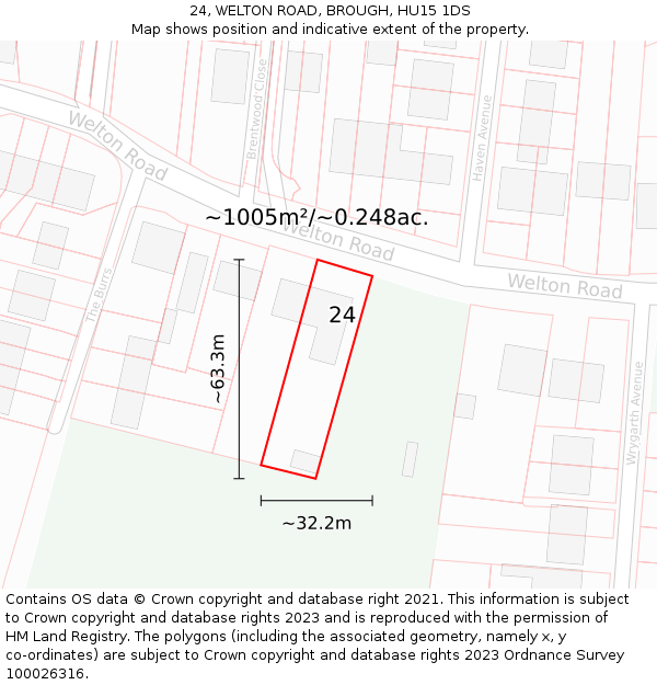 24, WELTON ROAD, BROUGH, HU15 1DS: Plot and title map