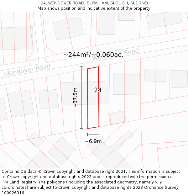 24, WENDOVER ROAD, BURNHAM, SLOUGH, SL1 7ND: Plot and title map