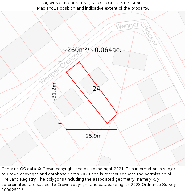 24, WENGER CRESCENT, STOKE-ON-TRENT, ST4 8LE: Plot and title map