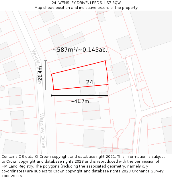 24, WENSLEY DRIVE, LEEDS, LS7 3QW: Plot and title map