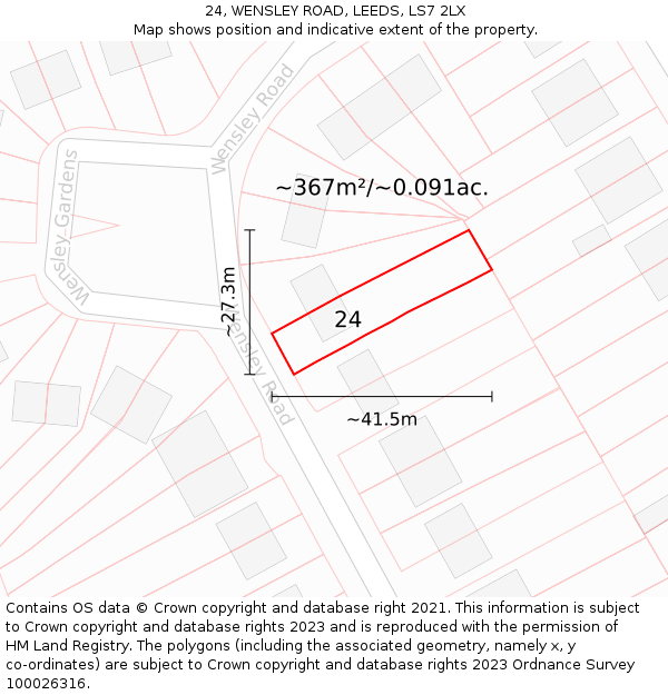 24, WENSLEY ROAD, LEEDS, LS7 2LX: Plot and title map