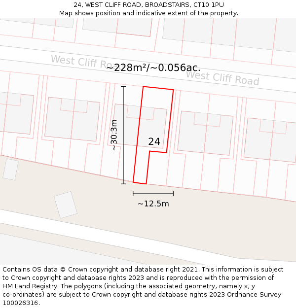 24, WEST CLIFF ROAD, BROADSTAIRS, CT10 1PU: Plot and title map