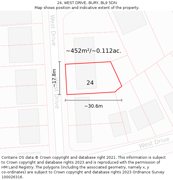 24, WEST DRIVE, BURY, BL9 5DN: Plot and title map