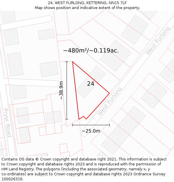 24, WEST FURLONG, KETTERING, NN15 7LF: Plot and title map