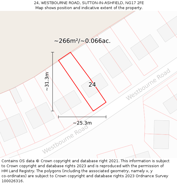 24, WESTBOURNE ROAD, SUTTON-IN-ASHFIELD, NG17 2FE: Plot and title map