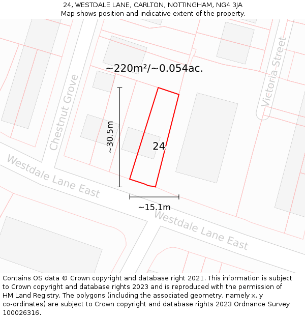 24, WESTDALE LANE, CARLTON, NOTTINGHAM, NG4 3JA: Plot and title map