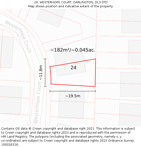 24, WESTERHOPE COURT, DARLINGTON, DL3 0TD: Plot and title map