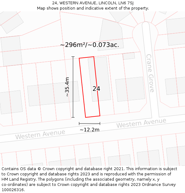 24, WESTERN AVENUE, LINCOLN, LN6 7SJ: Plot and title map