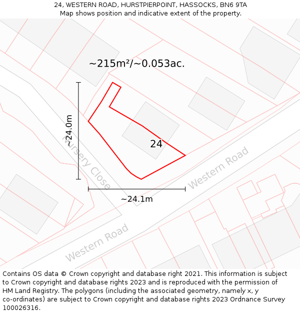 24, WESTERN ROAD, HURSTPIERPOINT, HASSOCKS, BN6 9TA: Plot and title map