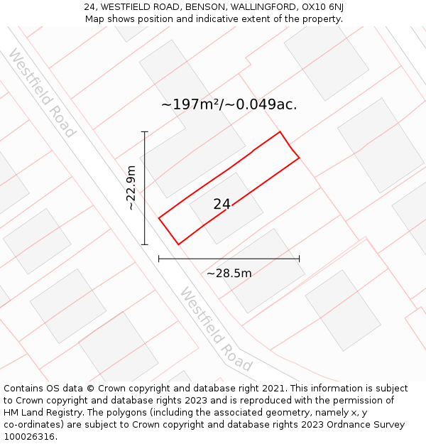 24, WESTFIELD ROAD, BENSON, WALLINGFORD, OX10 6NJ: Plot and title map