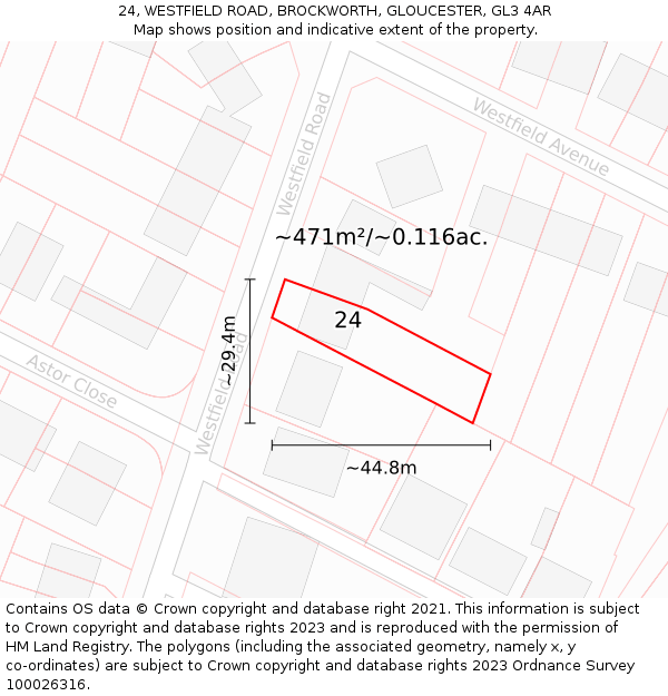 24, WESTFIELD ROAD, BROCKWORTH, GLOUCESTER, GL3 4AR: Plot and title map