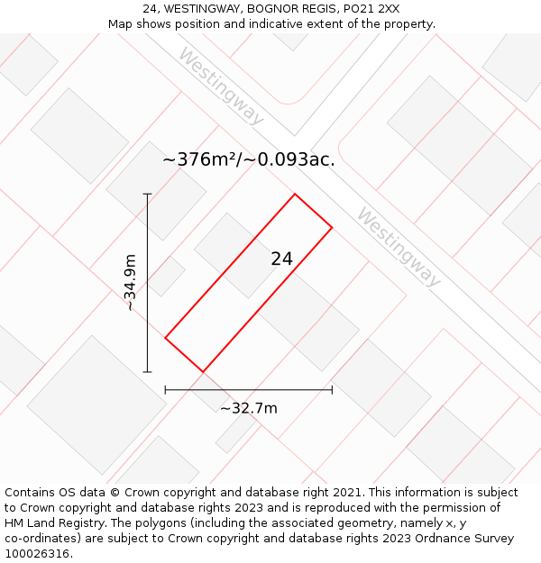 24, WESTINGWAY, BOGNOR REGIS, PO21 2XX: Plot and title map