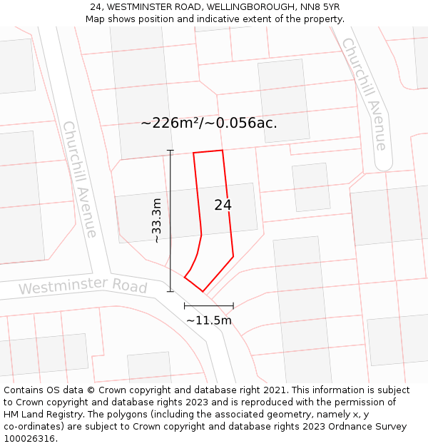 24, WESTMINSTER ROAD, WELLINGBOROUGH, NN8 5YR: Plot and title map