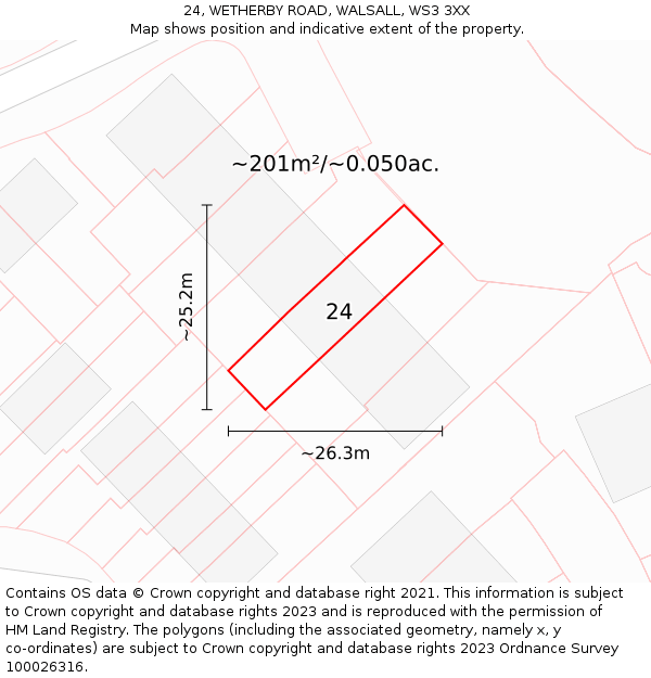 24, WETHERBY ROAD, WALSALL, WS3 3XX: Plot and title map