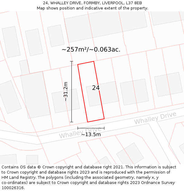 24, WHALLEY DRIVE, FORMBY, LIVERPOOL, L37 8EB: Plot and title map