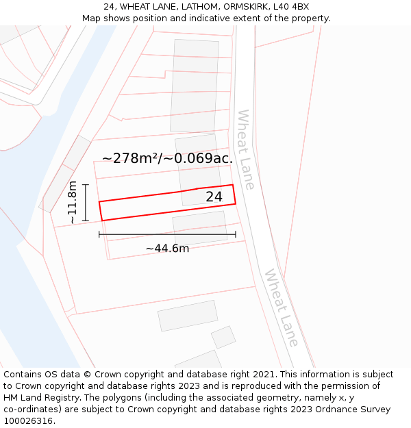 24, WHEAT LANE, LATHOM, ORMSKIRK, L40 4BX: Plot and title map