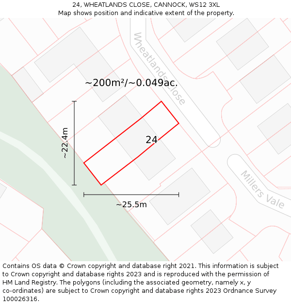 24, WHEATLANDS CLOSE, CANNOCK, WS12 3XL: Plot and title map