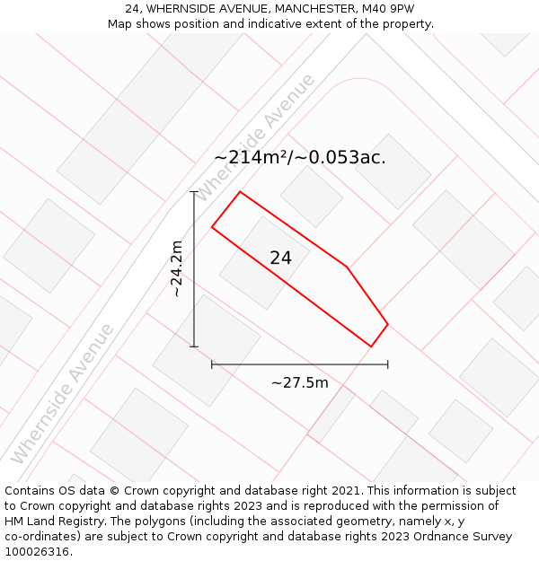 24, WHERNSIDE AVENUE, MANCHESTER, M40 9PW: Plot and title map