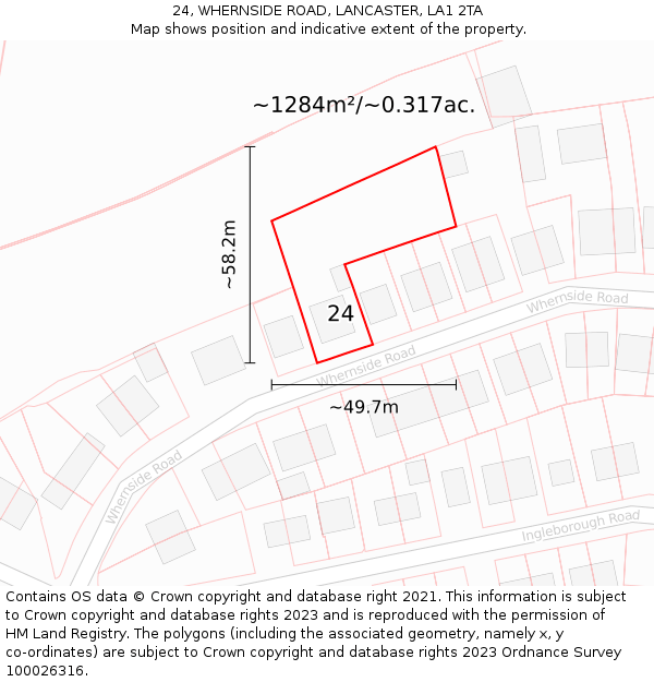 24, WHERNSIDE ROAD, LANCASTER, LA1 2TA: Plot and title map