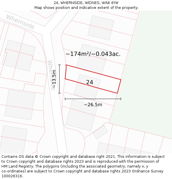 24, WHERNSIDE, WIDNES, WA8 4YW: Plot and title map