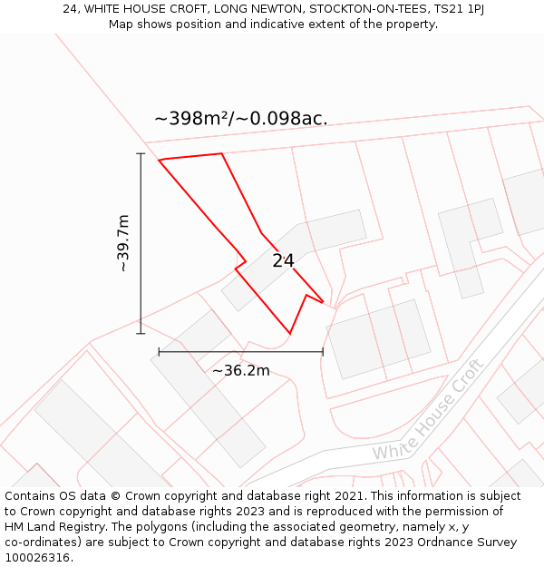 24, WHITE HOUSE CROFT, LONG NEWTON, STOCKTON-ON-TEES, TS21 1PJ: Plot and title map