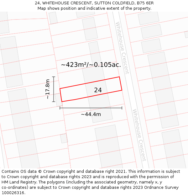 24, WHITEHOUSE CRESCENT, SUTTON COLDFIELD, B75 6ER: Plot and title map