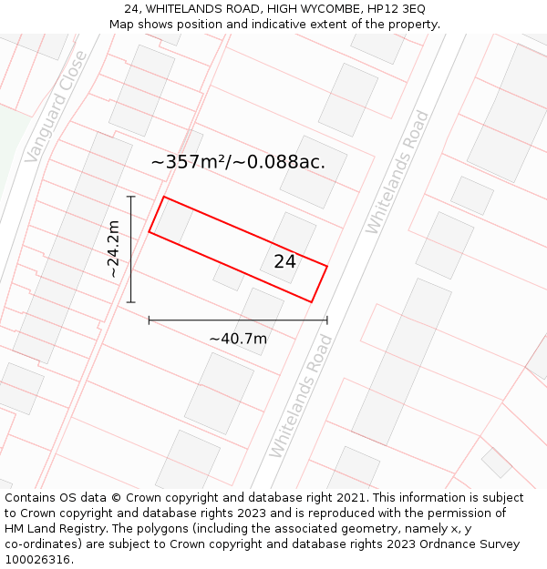 24, WHITELANDS ROAD, HIGH WYCOMBE, HP12 3EQ: Plot and title map