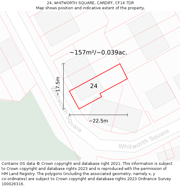 24, WHITWORTH SQUARE, CARDIFF, CF14 7DR: Plot and title map