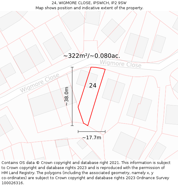 24, WIGMORE CLOSE, IPSWICH, IP2 9SW: Plot and title map