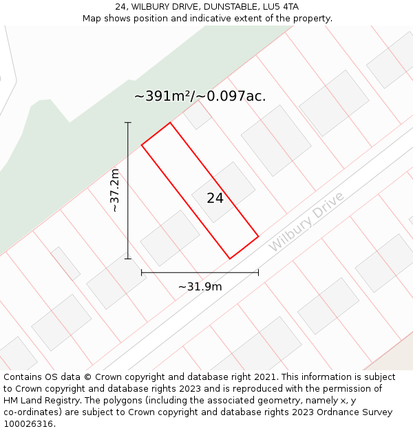 24, WILBURY DRIVE, DUNSTABLE, LU5 4TA: Plot and title map