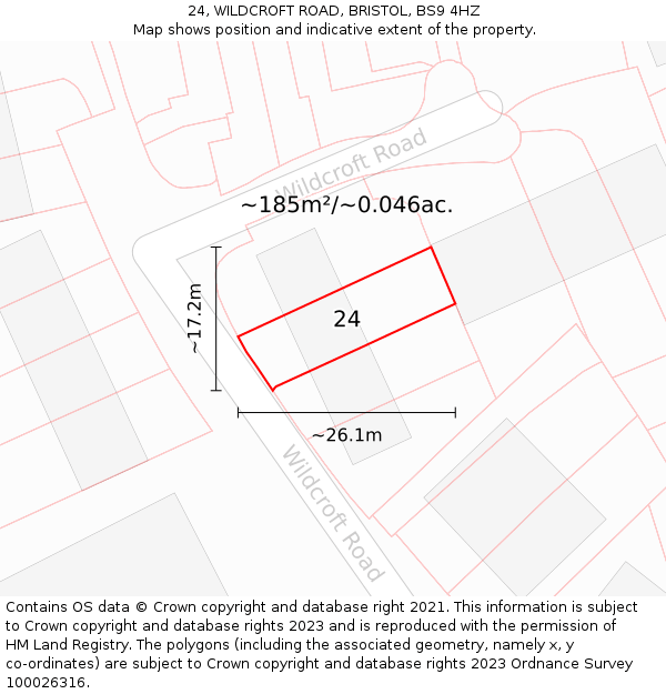 24, WILDCROFT ROAD, BRISTOL, BS9 4HZ: Plot and title map