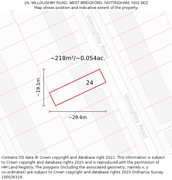 24, WILLOUGHBY ROAD, WEST BRIDGFORD, NOTTINGHAM, NG2 6EZ: Plot and title map