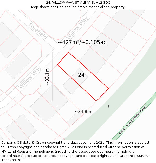 24, WILLOW WAY, ST ALBANS, AL2 3DQ: Plot and title map