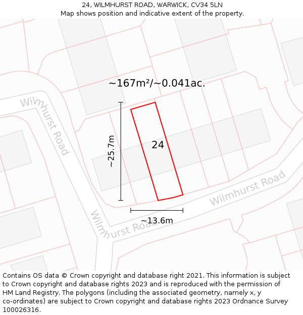 24, WILMHURST ROAD, WARWICK, CV34 5LN: Plot and title map