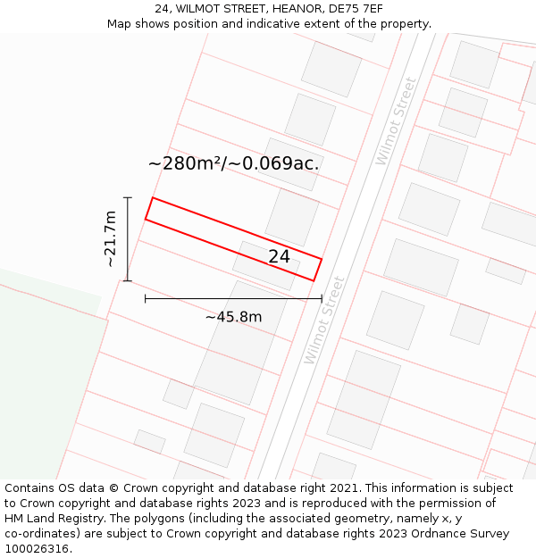 24, WILMOT STREET, HEANOR, DE75 7EF: Plot and title map