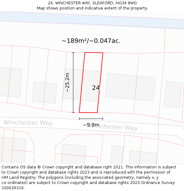 24, WINCHESTER WAY, SLEAFORD, NG34 8WG: Plot and title map