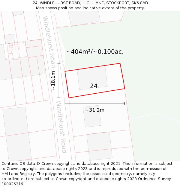24, WINDLEHURST ROAD, HIGH LANE, STOCKPORT, SK6 8AB: Plot and title map