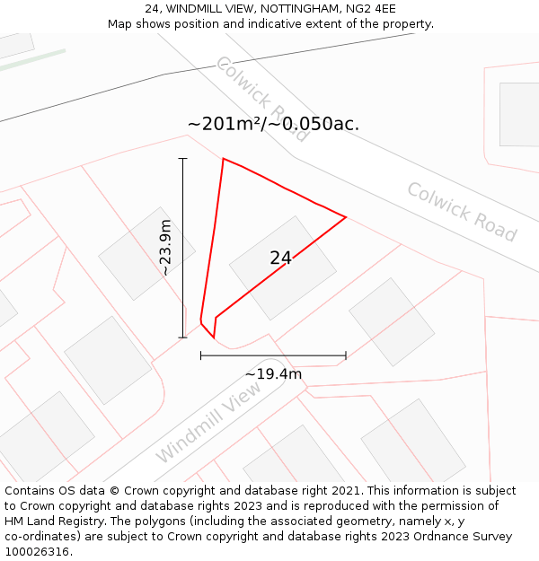 24, WINDMILL VIEW, NOTTINGHAM, NG2 4EE: Plot and title map