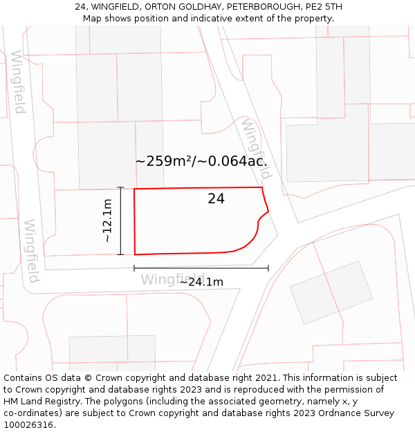 24, WINGFIELD, ORTON GOLDHAY, PETERBOROUGH, PE2 5TH: Plot and title map