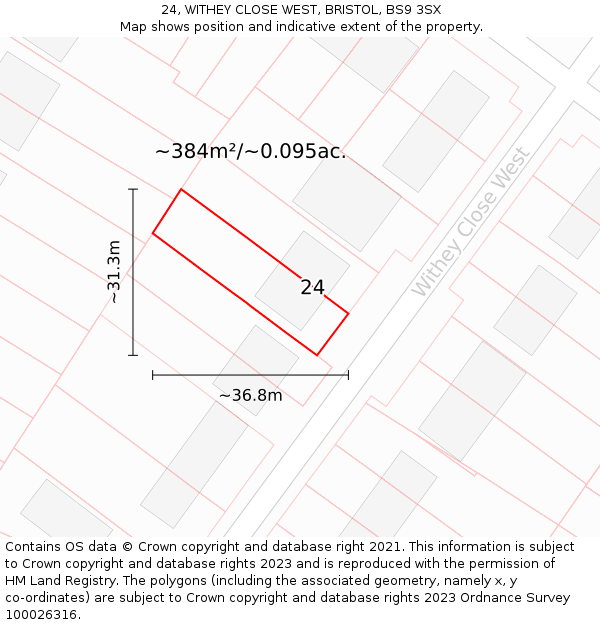 24, WITHEY CLOSE WEST, BRISTOL, BS9 3SX: Plot and title map